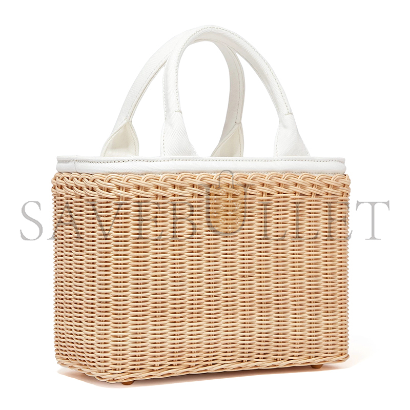 PRADA MEDIUM WICKER AND CANVAS TOTE BAG 1BG835 (26*18*11.5cm)